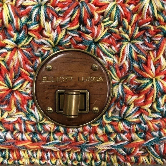 Elliott Lucca Woven Knit‎ Crochet Flap Handbag Metal Leather Chain Strap Purse - Picture 3 of 9